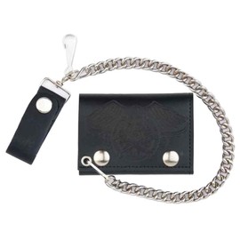 Mascorro Biker Men's Wing Skull TriFold Motorcycle Chain Wallet Genuine Leather TC304-53B