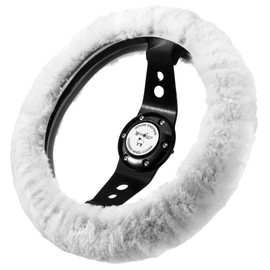 Andalus Brands Australian Sheepskin Steering Wheel Cover, Anti-Slip Universal 15 Inch Fuzzy Steering Wheel Cover Offers a Plush Velvet-Like Touch, Eco-Friendly Fluffy Steering Wheel Cover (White)