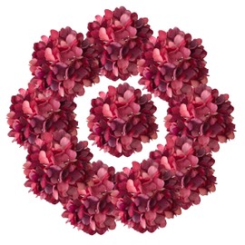 ARTIFIPLANT 7.1''Red Hydrangea Artificial Flowers,10Pcs Artificial Silk Hydrangea Heads,81 Petals Faux Hydrangea Flowers Heads with Stems for Home Wedding Baby Shower Decor(red)