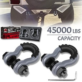 AMBULL Shackles 3/4" D Ring Shackle (2 Pack) 45,0000lb Break Strength with 7/8" Pin, Anti Theft Security Screws, Isolator & Washer Kits for Use with Tow Strap Winch Truck Vehicle Recovery, Grey
