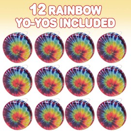 ArtCreativity Rainbow Yoyos para niños, paquete de 12, juguetes de metal Yo-Yo con diseños coloridos, recuerdos de fiesta de cumpleaños, rellenos de bolsas de regalo, rellenos de calcetines de día festivo, premios de aula