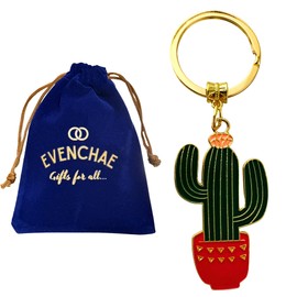 Evenchae Cactus Keychain with Gold-tone Accents
