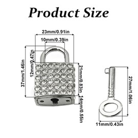 2-Pack Bling Square Padlock Mini Square Lock Decorative Padlock Luggage Accessory Handbag Charm with Key for Jewelry Box Diary (Black)