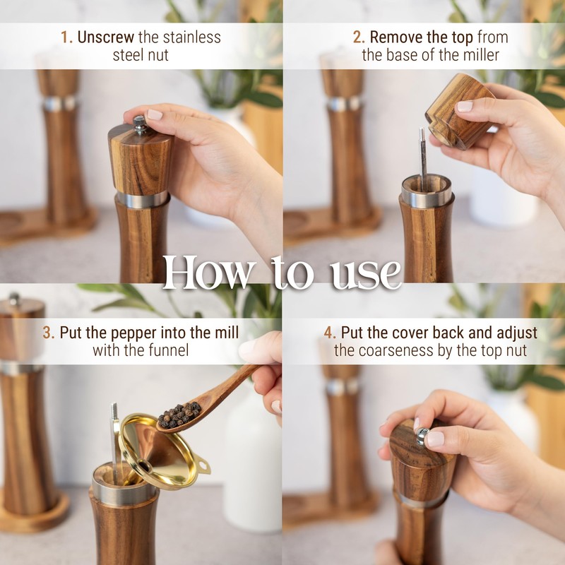 Acacia Wood Salt & Pepper Grinder Set – 8" Manual
