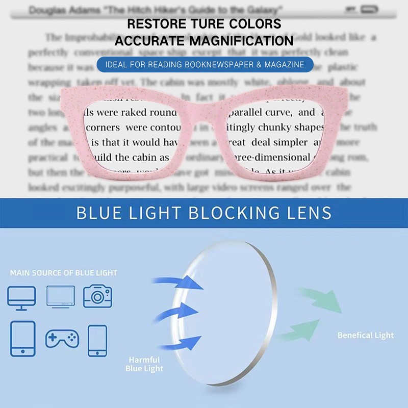 Oprah Style Square Reading Glasses Blue Light Blocking for Women
