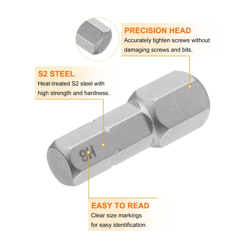 sourcing map 5pcs H8 Hex Screwdriver Bit 1/4" Hex Shank