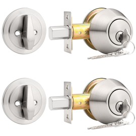 Probrico 2 Pack Satin Nickel Single Cylinder Deadbolt Lock Set, Keyed One Side Door Lock for Exterior and Interior Door, All Keyed Alike