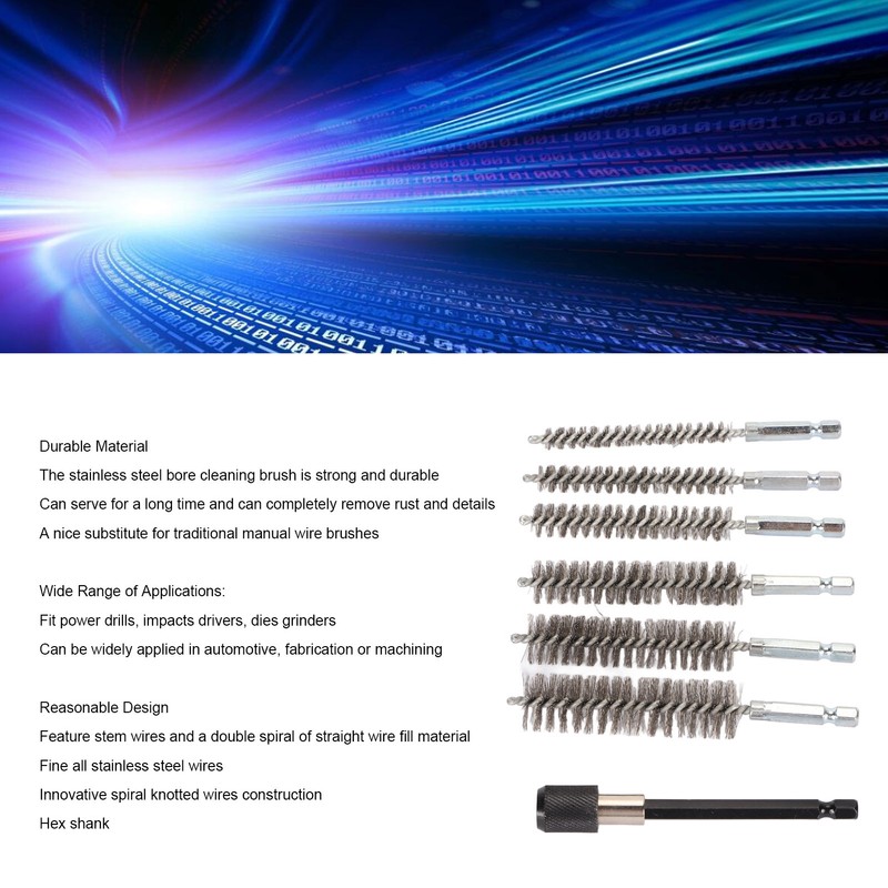 7Pcs Stainless Steel Bore Brush Stainless Steel Bristles Wire Brush