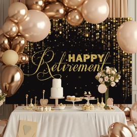 Avezano Happy Retirement Backdrop Black and Gold Glitter Retirement Photo Background Retirement Party Decorations Supplies (8x6ft)