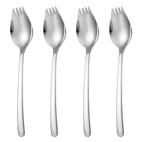 4 Pcs Set Stainless Steel Salad Spork Reuseable Stainless Steel Sporks Salad Spork Ice Cream Salad Forks for Home Use Outdoor Camping Travel