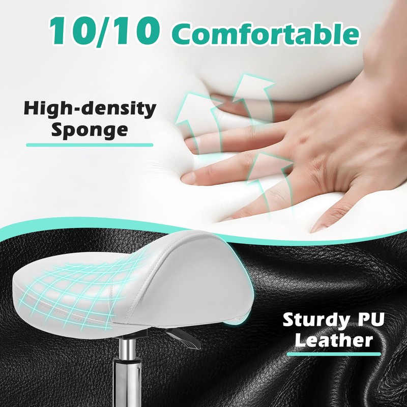 Ergonomic Saddle Stool with wheels - Upgraded Thicker Leather Seat