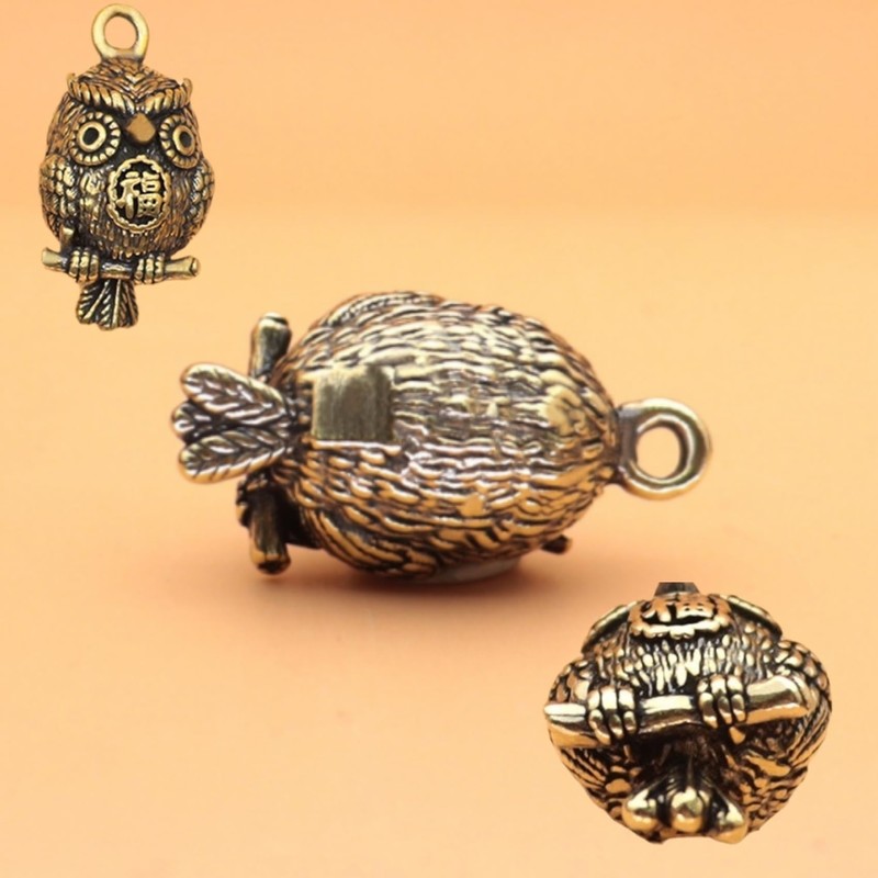 ZHIZHUO Owl Keychain, Copper Owl Figurine, Owl Key Chain, Key
