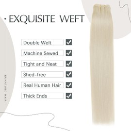 Runature Hair Wefts, Real Hair Extensions, Blonde Weft Extensions, Real Hair, Platinum Blonde Full Head Real Hair Wefts, Remy Weaving Hair Extensions, 100g, 35 cm, #60