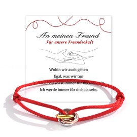 QianSiLi Three Tone Red Lucky Bracelet with Ring Bracelet for Men and Women Adjustable Stainless Steel, Plastic, No gemstone