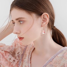 TwoAnts Christmas Snowman Earring 925 Sterling Silver Snowman Rose Gold Pendant Earring Christmas Jewelry Gift for Women Girl