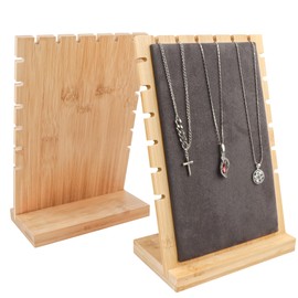 Homeanda Bamboo Necklace Stand Vertical Necklace Holder Long Chain Jewelry Organizer Velvet Padded Bracelet Display Board for Pendant Necklace
