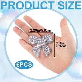 SmallCat SmallCat 6pcs Bow Rhinestone Applique Patches, Sparkly Crystal Bow Beaded Applique, Iron on/Sew on Bowknot Patch for Jeans Sweaters Jackets Coats Shirts Bags Hats DIY Crafts- Silver