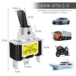 Gasedin 2 PCS Heavy Duty Toggle Switch, 12V DC 30A LED Lighted 3 Pin On Off Rocker Switch, 2 Position Toggle Switch for Marine Cars Trucks Boats, Electrical System Car Accessories (Yellow)