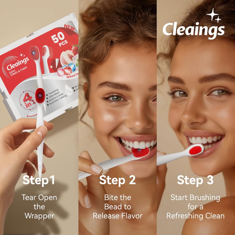 ® 50 Count Disposable Travel Toothbrushes with Toothpaste Bead, Pre-Pasted