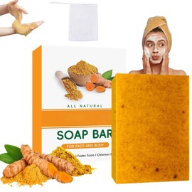 Jabon de Curcuma,TEZXSAEW Turmeric Jabon Acido Kojico,Hidratante,Suave y No Irritante,100g,Lemon Turmeric Soap,Adecuado para el Cuidado Facial, Manchas Oscuras y Todo Tipo de Piel