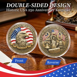 CRASHOT USA 250th Anniversary Commemorative Coin, Antique Bronze American Eagle Collectible Coin with Protective Case, Patriotic Semiquincentennial Merchandise Keepsake Gift