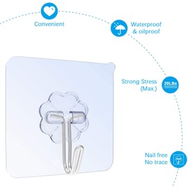 Karrong 32 Stück Haken Selbstklebend Handtuchhaken Max 8kg, Transparent Ohne Bohren Klebehaken Haken für Badezimmer Küche Bad