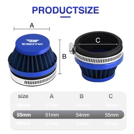 2PCS Motorcycle 55MM Air Intake Filter Universal Carburetor Air Filter Cleaner for Dirt Pit ATV SSR TTR Bike Breather Filter Fit for Many Different Carburetors (Blue 55MM)