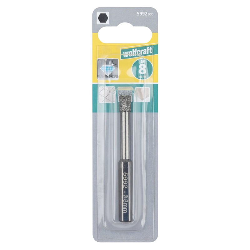 wolfcraft Dry Drill Bit, Diamond Coated, Hexagon Shank, Ø 8