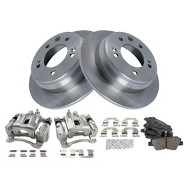 TRQ Rear Brake Pad & Rotor Kit Brake Caliper Brake Pads Brake Rotor Ceramic Compatible with 2016 Kia Sportage