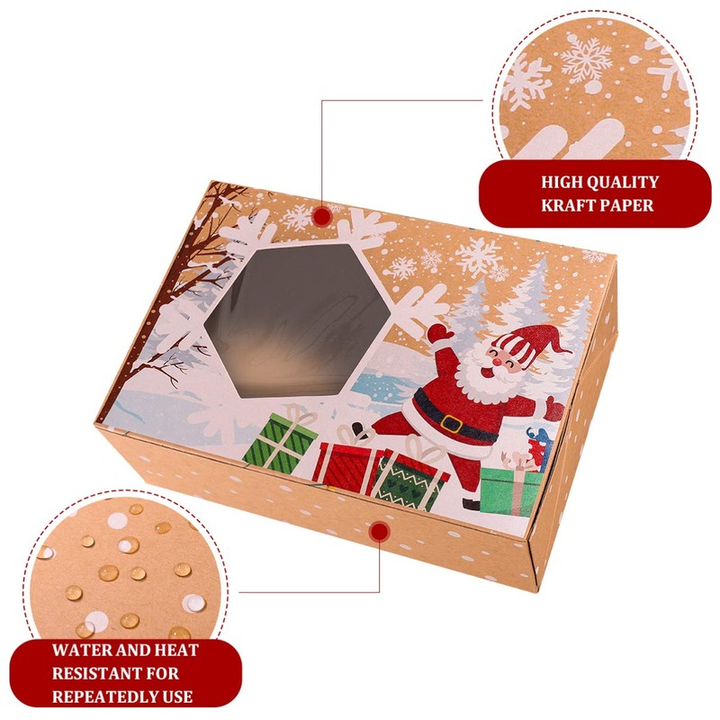 Cabilock 12pcs Christmas Cookie Boxes Packaging Kraft Paper Candy Boxes