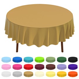 CXPSINC 2 Pack Premium Disposable Plastic Tablecloth 84" Round Table Cover for Birthdays Weddings Christmas Anniversary (Gold)