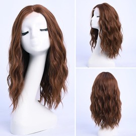YaissmyLu Medium Length Dark Auburn Wavy Wigs Middle Parting Wavy Wig Synthetic Heat Resistant Fibre Wig (45 cm)