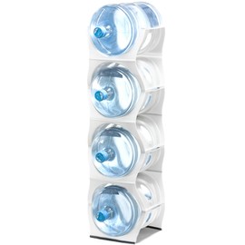 Stackable Water Bottle Storage Rack Best Water Jugs 5 Gallon Organizer. Jug Holder for Kitchen, Cabinet and Office Organizing. Reinforced Polypropylene (White, 4 No Shelf)