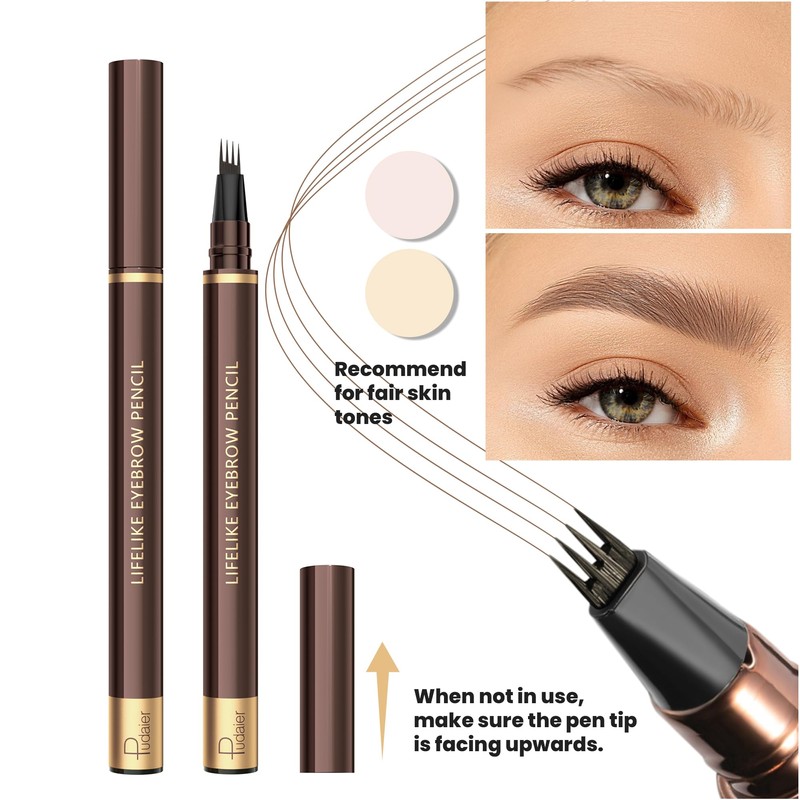 2 Pack 4-Tip Microblading Eyebrow Pen with 2 Brow Brushes,
