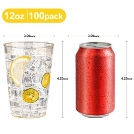 BESTVIP 12oz Gold Glitter Disposable Cups, 100 Pack Gold Plastic Cups, Heavy-duty Party Cocktail Glasses, Plastic Cups for Party, Holiday, Wedding and Birthday