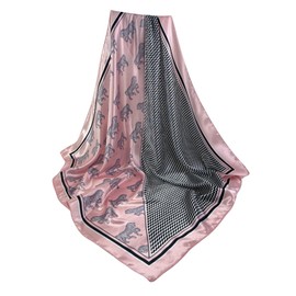 Humble Hilo Women's Fashion Scarf or Bandana Shiny Silk Feel Head or Neck Square Small & Large, Horses and Chevron Lines, Pink, 35x35in, Size