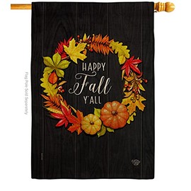 Ornament Collection Harvest & Autumn Fall Wreath Burlap House Flag Scarecrow Pumkins Sunflower Leaves Season Autumntime Gathering Small Decorative Gift Yard Banner Double-Sided Made in USA 28 X 40