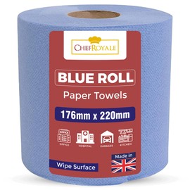 Chef Royale Kitchen Paper Towel - Pack of 12 - Multipurpose Rolls, Blue Centrefeed Tissues for Home, Office, Warehouse, Bathroom, Garage (Blue)