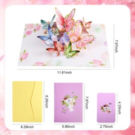 Xugoox 3D Butterflies Pop Up Card, Birthday Greeting Wedding Thank You Flower Card with Envelope and Blank Note for Women Wife Mom Girlfriend