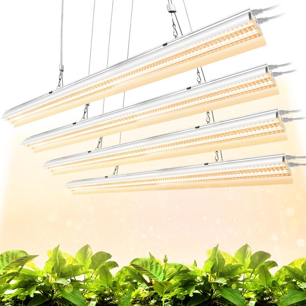 Monios-L LED Grow Lights for Indoor Plants Full Spectrum,Hanging Plant Lamps with Reflector,T5 4FT 240W(4x60W) Double Tubes White Light Fixture for Greenhouse seedlings,Plug and Play 4-Pack