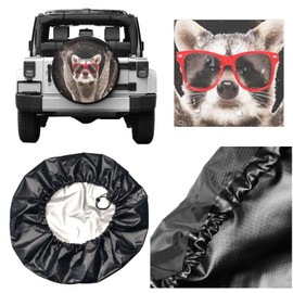 Galaxy Raccoon Spare Tire Cover for Rv Trailer Camper Truck SUV - Cute Raccoon Animal Wheel Protectors Cover Waterproof Fabric for Travel Camping Outdoor,Universal Fit,15 inch