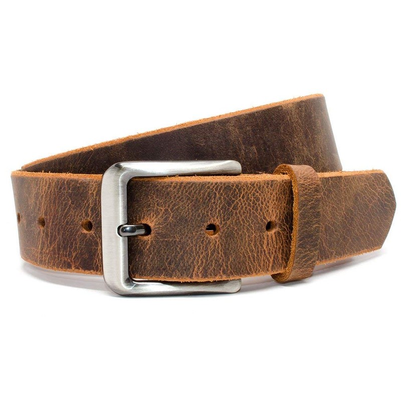 Nickel Smart Roan Mountain Brown Leather Belt - Distressed 48"