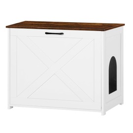 Dwanton Cat Litter Box Furniture Hidden, Cat Litter Box Enclosure, Reversible Entrance Can Be on Left or Right Side, Indoor Cabinet, Wooden Washroom, End Table, White and Rustic Brown, 27.6" L