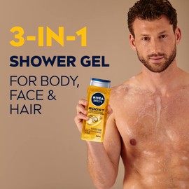 NIVEA MEN Boost Shower Gel | 3-in-1 Body Wash (Body, Face & Hair), 500mL