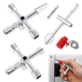 GUOYOU 4-sided multifunctional key, 3-piece 4-way universal cross key, control cabinet key, square key, triangular key, cross key for water, electricity meter, valve, lifts