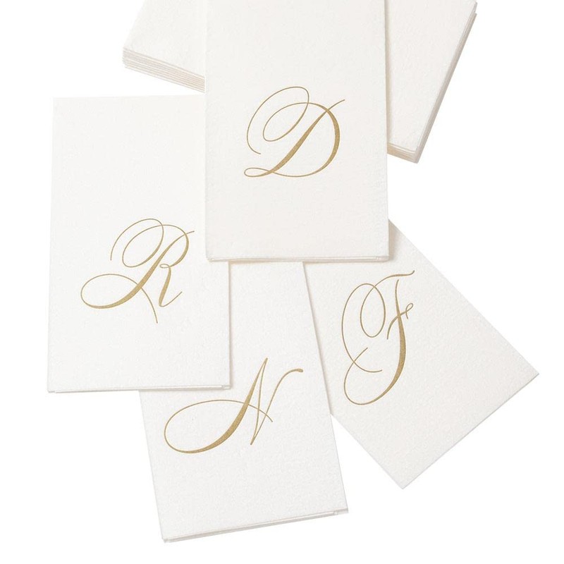 Entertaining with Caspari White Pearl Paper Linen Guest Towels, Monogram