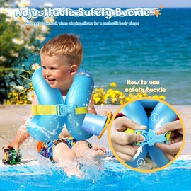 Swim Vest for Kids 33-88 lbs-Portable Inflatable Pool Floats Swimming Ring with Adjustable Safety Buckle-Swim Arm Bands with Double Surround Air Bag (Blue, S(for Weight:33-50lbs/age 3-6 yrs))