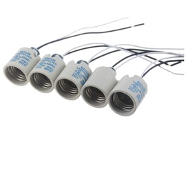 5pcs Ceramic Standard Medimun Screw Base Socket E26 E27 Bulb Holders With Wire for Hot Halogen Bulb (E26 5pcs)