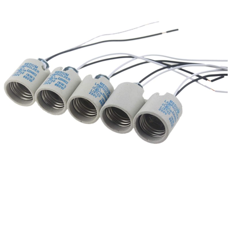 5pcs Ceramic Standard Medimun Screw Base Socket E26 E27 Bulb