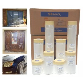 SKmax Pre-taped Masking, 3/4" Masking Tape with 1.5 Ft Drop Down Film By 27YDS
